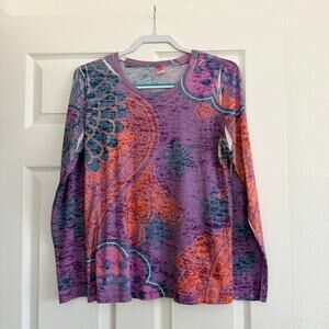 Before + Again Signature Tee Long Sleeve Burnout Top Paisley Women's Large‎